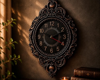 Dark Academia Decor, Gothic Wall Clock, Victorian Antique Ornate Clock, Steampunk Luxury Wood Carved Clock for Housewarming Gift