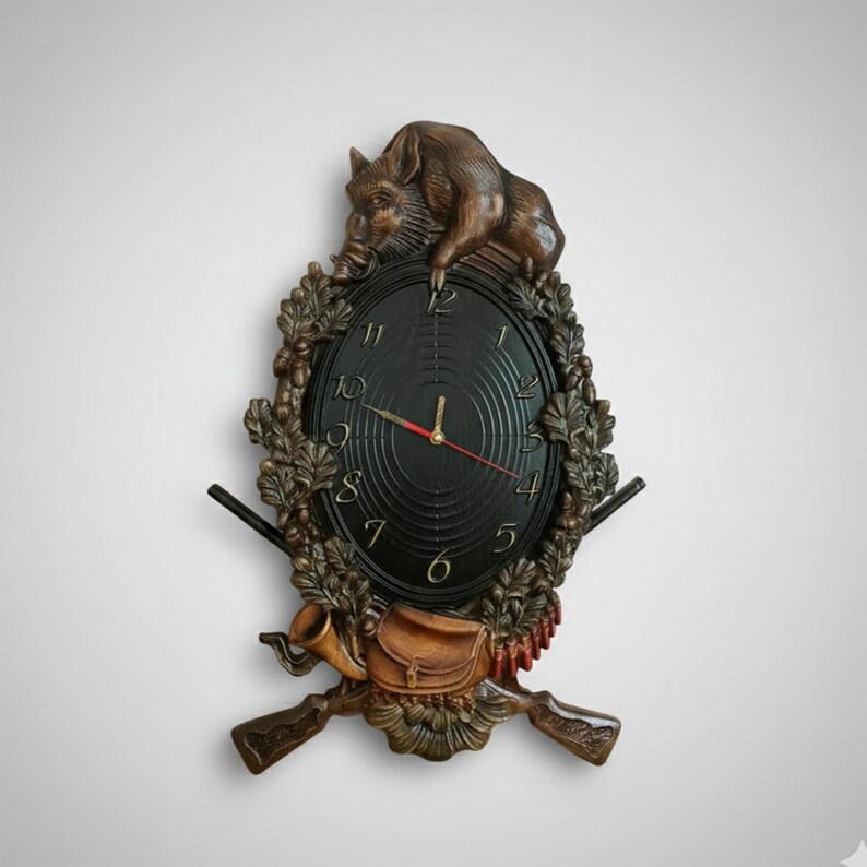 Hunter Wood Wall Clock, Wild Boar Lodge Decor, Gift for Hunters ...