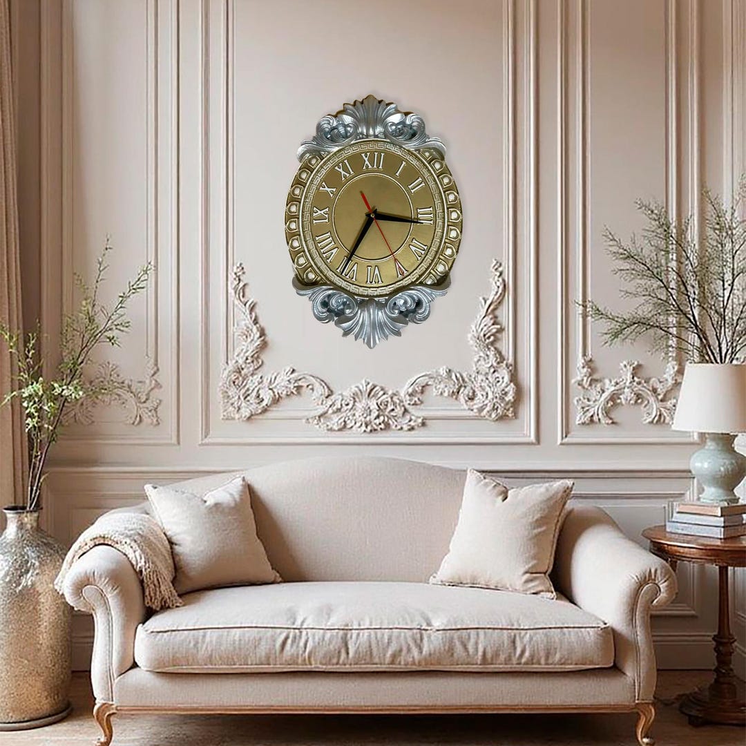 Antique Oval Gold Wall Clock Vintage Carved Wood Clock With Roman ...