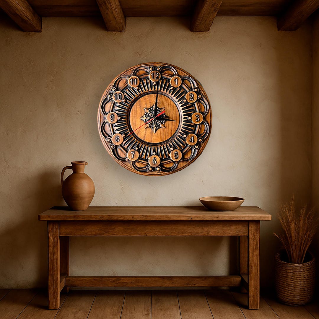 Carved Wood Wall Clock: Rustic Farmhouse Decor - Etsy