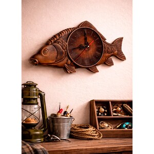 Fish Wooden Wall Clock, Nautical Coastal Decor, Unique Fisherman Gift for Lake House