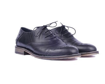 Men's Oxford Shoes, JOKER Black, Geniuine Fine Leather, Leather Sole, Handmade, New Collection