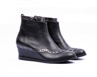JORA - Black/Silver - FREE SHIPPING Handmade Leather Bootie with winter sale price
