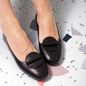 Schwarze Ballettschuhe, Flachschuhe, Beige Flats, Babette, Lederpantoffeln, Einzigartige Schuhe, Designerschuhe, Handarbeit, Custom Colours, Damenschuhe
