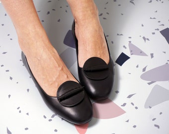 Black Ballet Shoes, Flat Shoes, Beige Flats,  Babette, Leather Slippers, Unique Shoes, Designer Shoes, Handmade, Custom Colours, Women Shoes