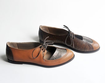 CLARISE - Brown - FREE SHIPPING - Maestory - Handmade Leather Women Flat Shoes 2019-2020 Winter Collection