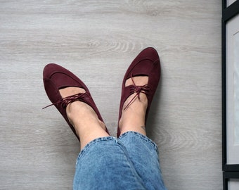 CLARISE BURGUNDY  2023 Summer Collection FREE Shipping Handmade Shoes
