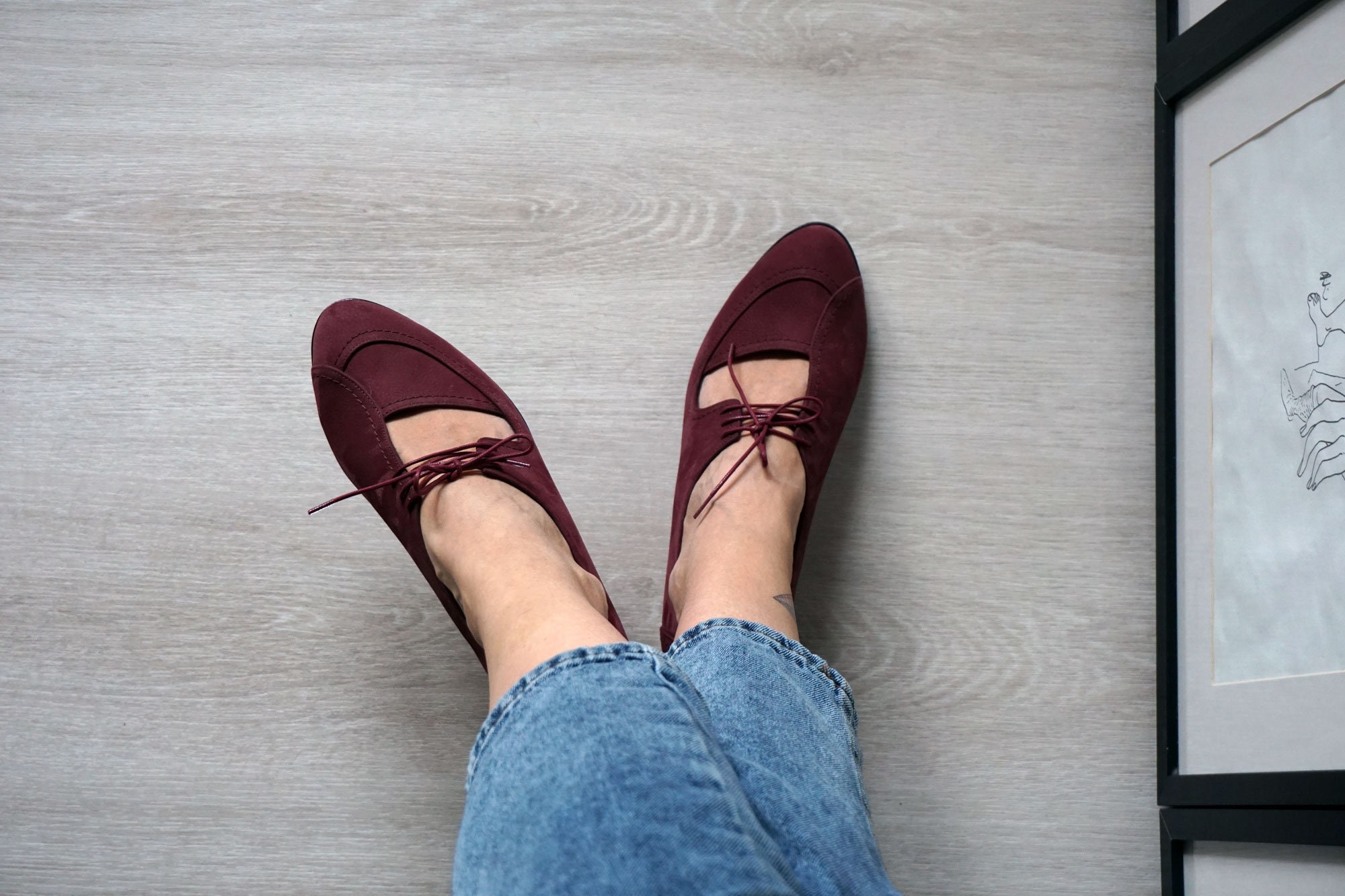 Burgundy lace up flats sale