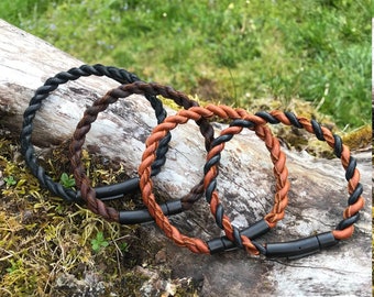 Corded Deerskin Bracelet- Wax Infused with Secure Clasp, Men's leather bracelet with clasp, Leather Bracelet with locking clasp