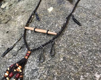 Fly Fishing Lanyard- South Bound,  Leather Fly Fishing Lanyard, Beaded Fly Fishing Lanyard, Leather Lanyard