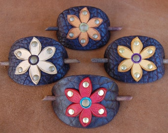 Wildflower Stick Barrette-  Buffalo with Free Range Deerskin