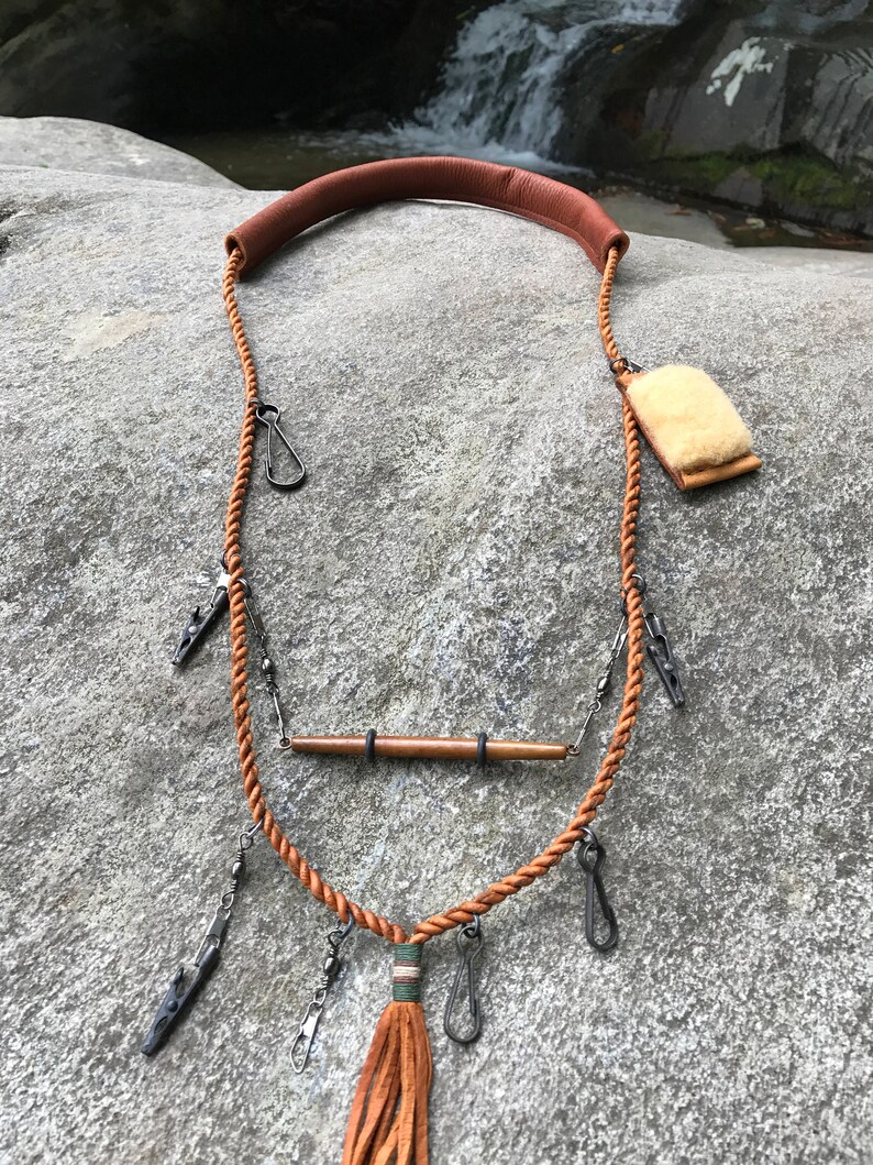 Fly Fishing Lanyard South Bound, Leather Fly Fishing Lanyard, Beaded