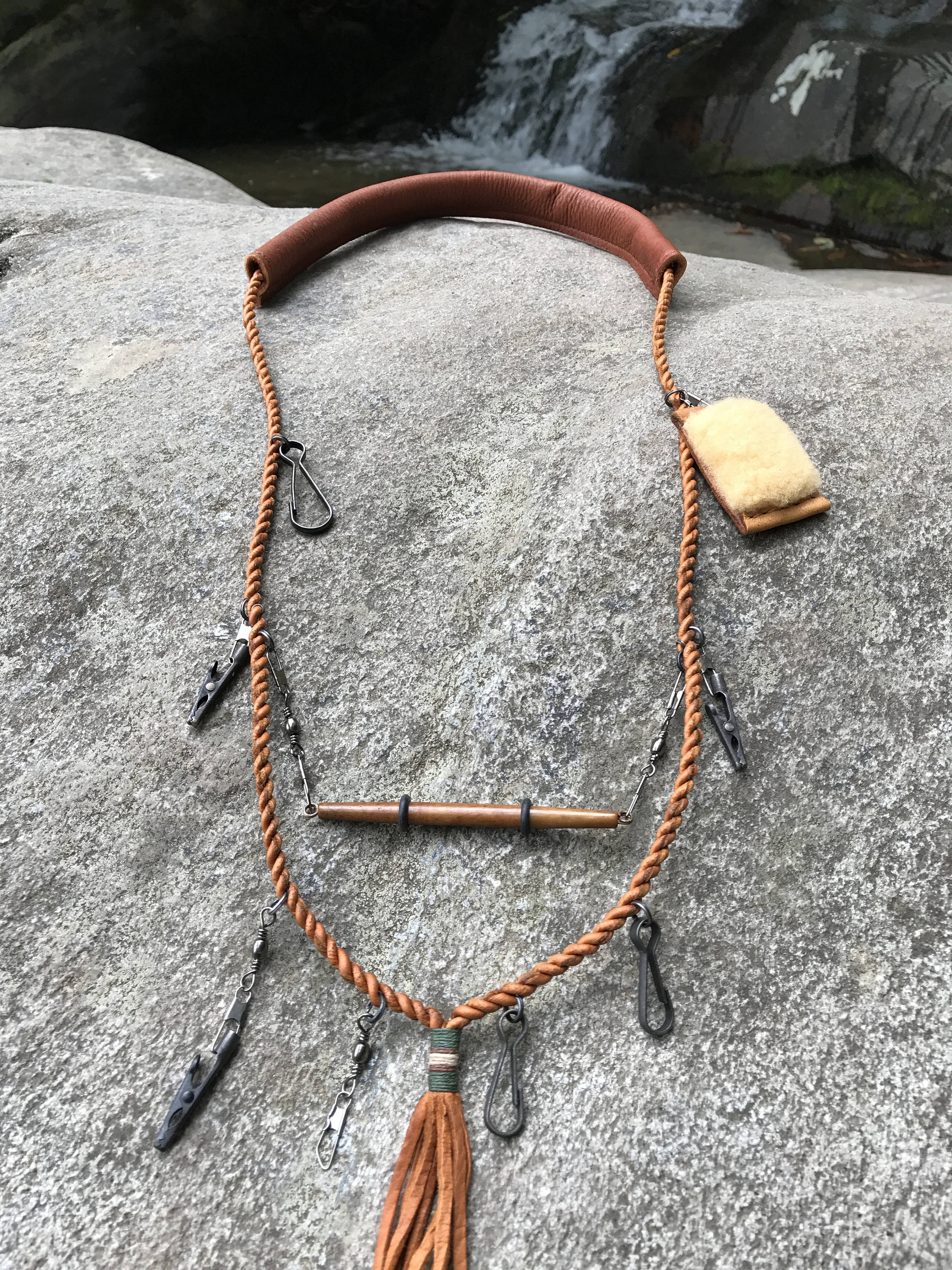 Fly Fishing Lanyard South Bound, Leather Fly Fishing Lanyard, Beaded
