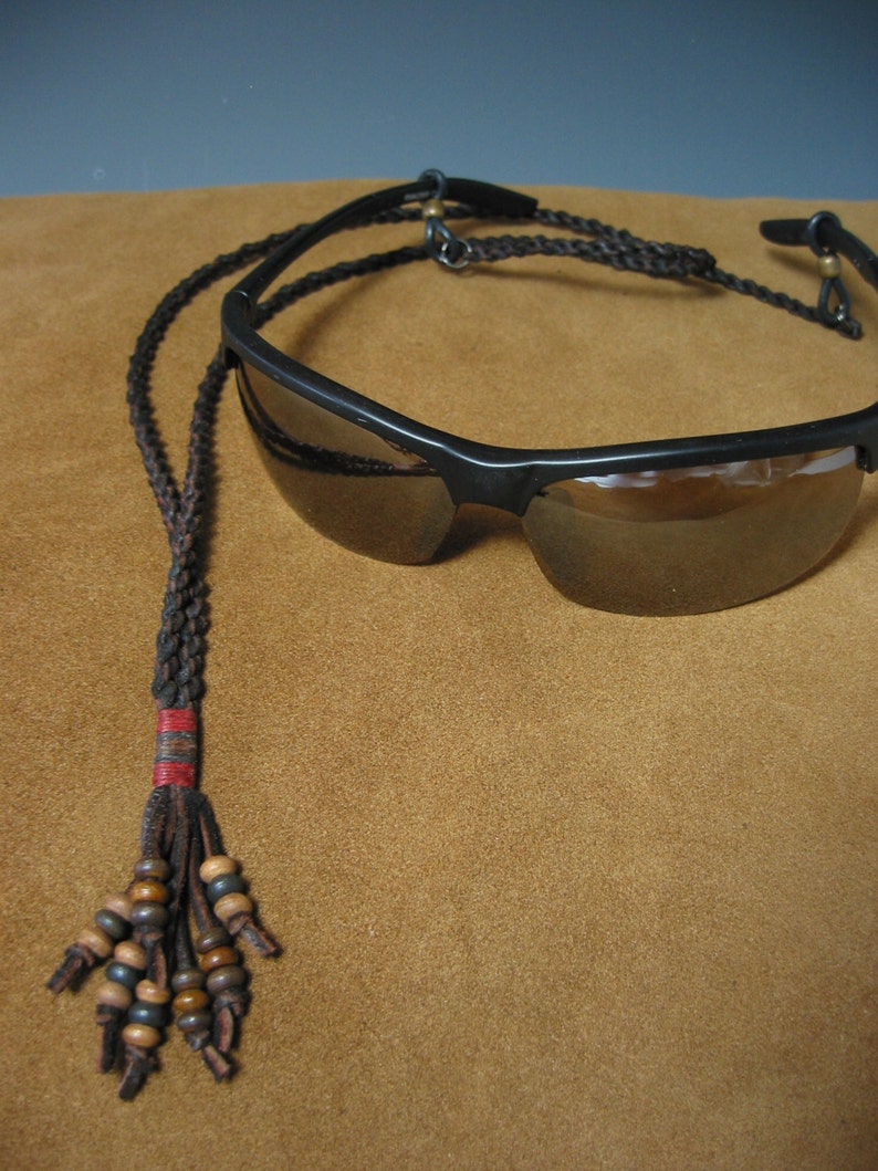 Corded Deerskin Eyeglasses Lanyards With Glass and Bone Beads, Leather