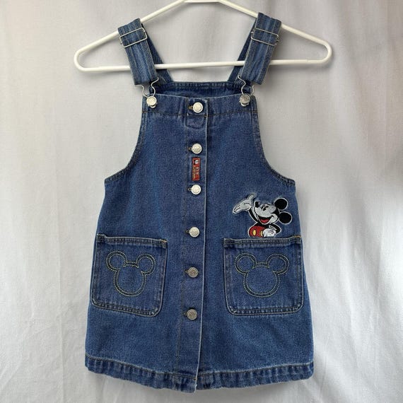 mickey mouse denim dress Vintage Mickey & Co Baby Mickey Mouse Embroidered Denim Jumper Dress Size  7/8