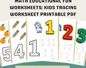 Math Educational Fun worksheets: Kids Tracing Worksheet Printable PDF | Instant Download