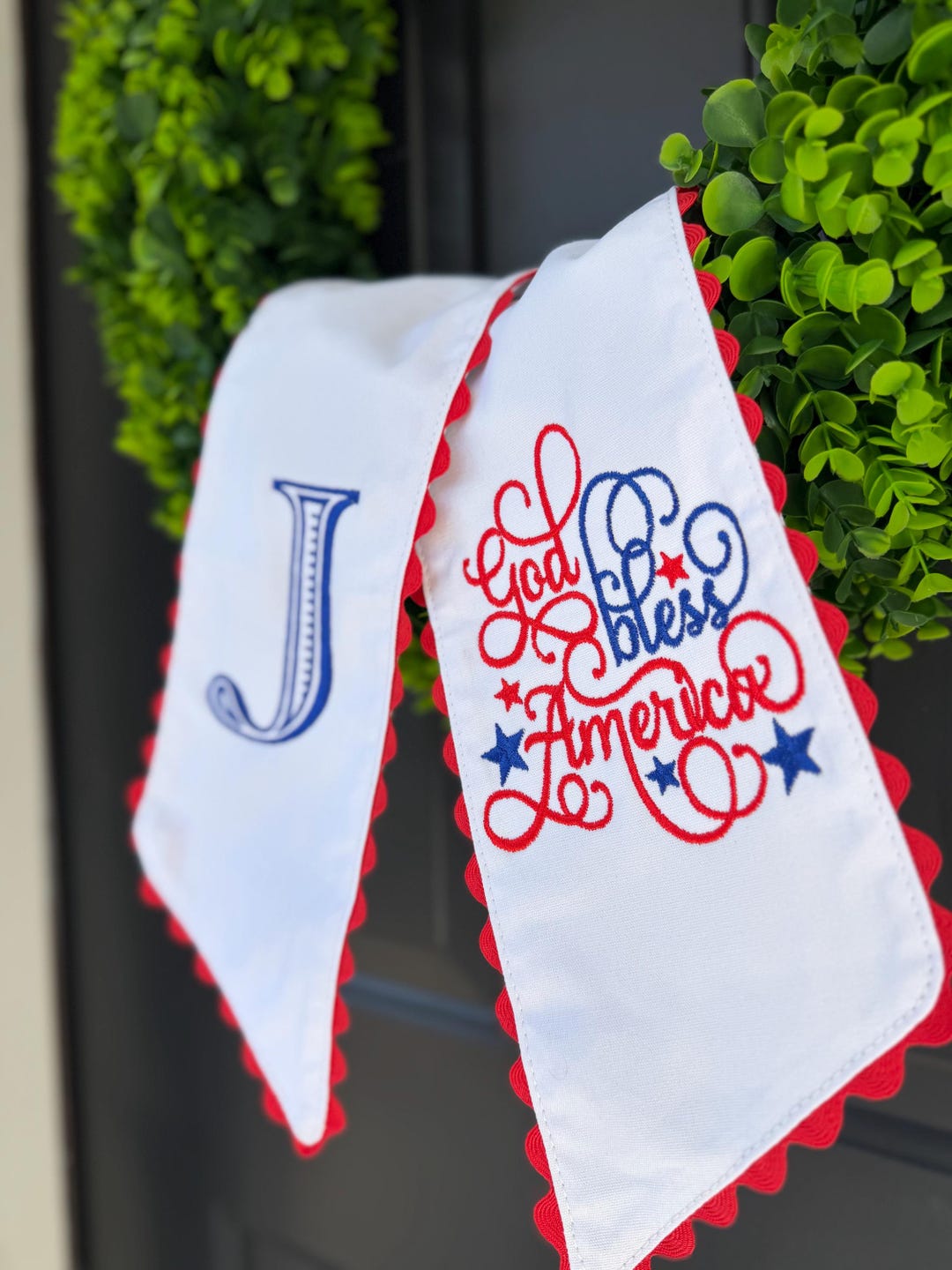 Embroidered Patriotic Stars Wreath Sash | Monogrammed 4th of July Ric ...