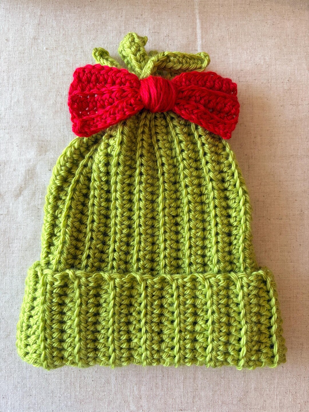 Grinch- Inspired Crochet Winter Hat With Fringe Top and Red  display picture 2