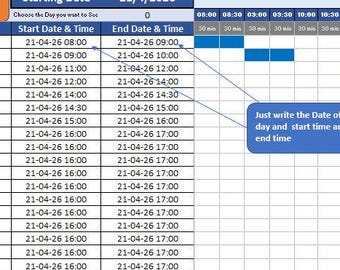 Half Hour Daily Planner | 30 Minutes slot Tracker | Printable Editable Excel for Work| Gantt