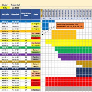Dynamic Excel Gantt Chart | PMP schedule | Projects Tracker Spreadsheet| Construction | (Digital Excel Template)
