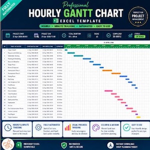 時間単位のデイリープランナー｜30分単位のスケジュールトラッカー｜編集可能なExcelタイムラインプロジェクトトラッカー｜ガントチャート