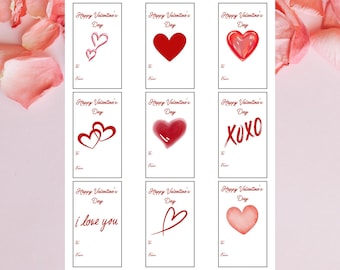 Valentine Gift Tags Printable, Minimal Heart Designs