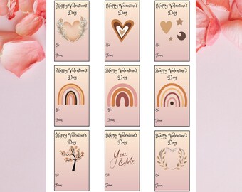 Boho Valentine Gift Tags Printable, Neutral Hearts