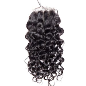HD 4x4 Water Wave Closure |  Transparent Lace, Human Hair, Pre-Plucked, Soft Waves, Great for Sew-Ins & Wigs | Closure replacement
