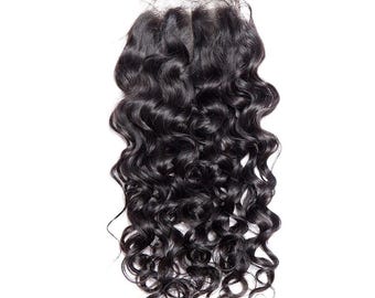 HD 4x4 Water Wave Closure |  Transparent Lace, Human Hair, Pre-Plucked, Soft Waves, Great for Sew-Ins & Wigs | Closure replacement