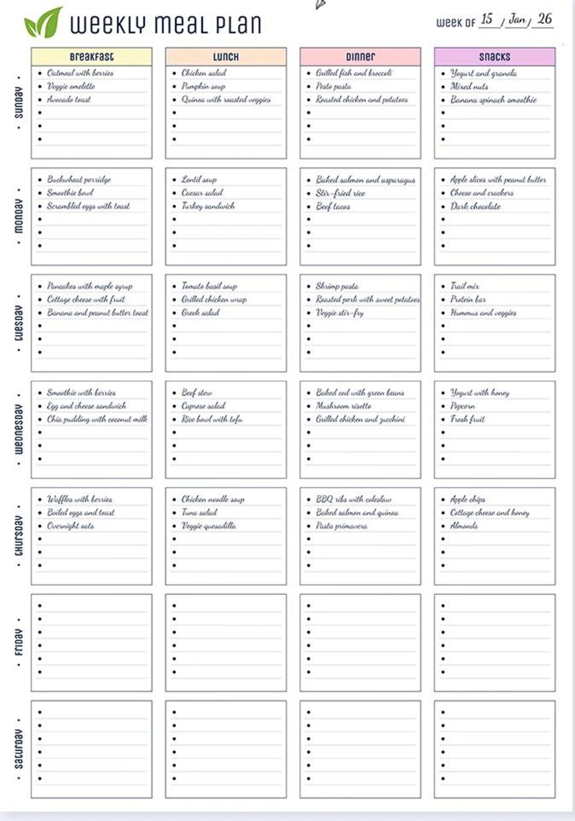 Weekly Meal Planner - Printable - Aesthetic - Etsy