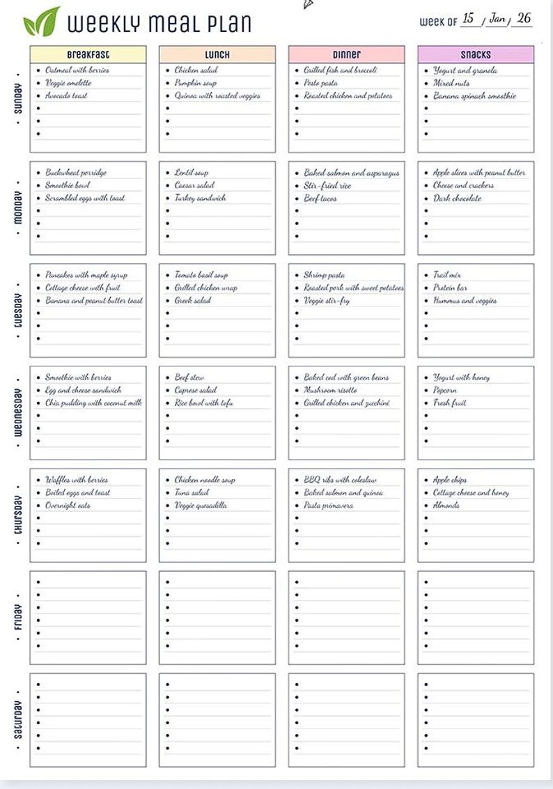 Weekly Meal Planner - Printable - Aesthetic - Etsy