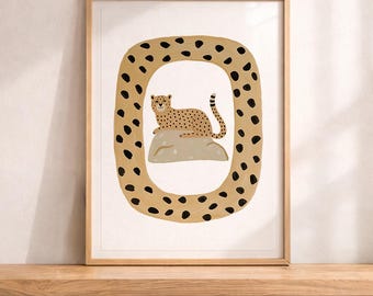 チーター柄の子供部屋用プリント：サファリ動物のウォールアート（デジタルダウンロード）