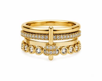 Gold Stackable Ring Set for Women | Waterproof Minimalist Rings | Zircon Gold Jewelry | Everyday Ring Set