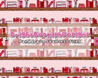 Romance Book Bookshelf Seamless Pattern, Book Inspired Seamless Pattern, Digital Seamless Pattern, Repeating Seamless Pattern