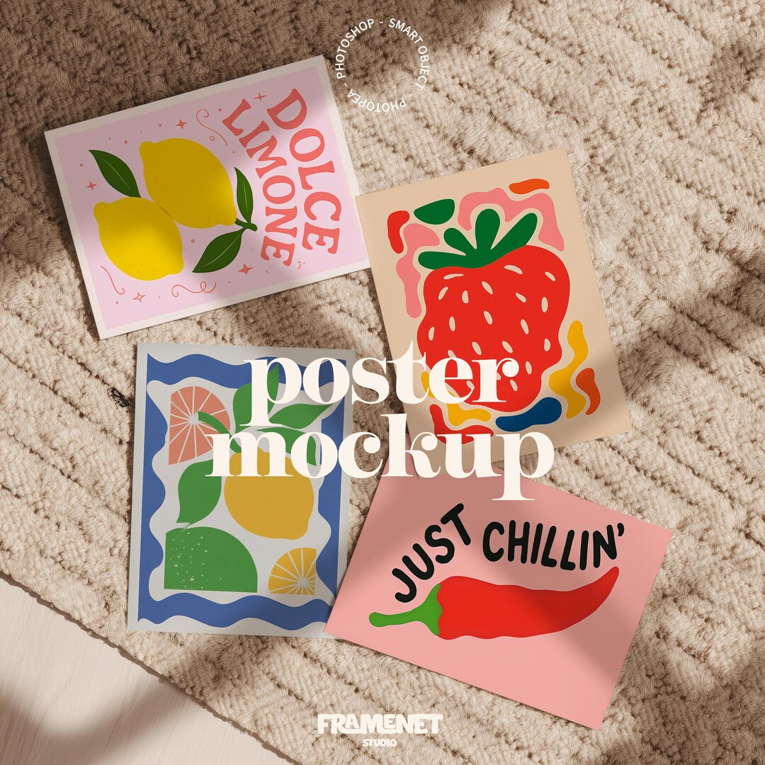 Multi Poster Mockup PSD: Vertical Art Display for Etsy Sellers (digital ...