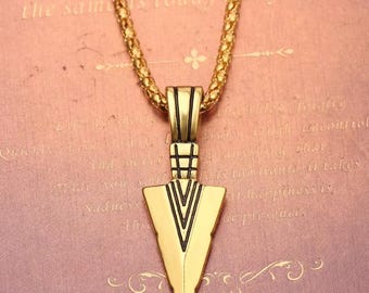 Gold Arrowhead Pendant Necklace for Women & Men – Stainless Steel Tribal Spear Charm, Minimalist Statement Jewelry