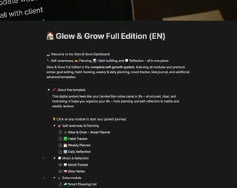 Glow and Grow Full Edition EN – Notion Life Planner Template | Digital Daily and Weekly Journal | Habit Tracker and Self Improvement