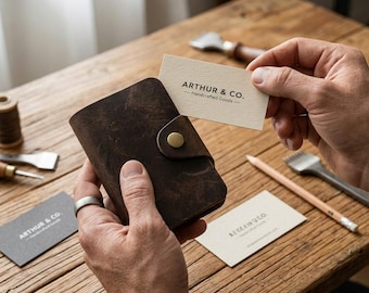 Porta biglietti da visita in pelle, custodia per carte in vera pelle di alta qualità, regalo in pelle per ufficio, accessorio business compatto, regalo in pelle per lui