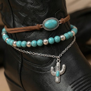 Cowboylaarsketting, cowboylaarsarmband, turquoise laarssieraden, cowgirl-laarsketting, westernlaarssieraden, laarsenkelbandje, laarsaccessoires