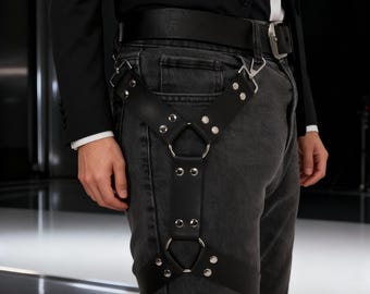 Men Leg Harness, Faux Leather Leg Harness, Thigh Harness Men, Biker Leg Harness, Punk Leg Harness, Festival Leg Harness, Gothic Leg Harness