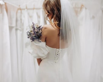 Ivory Wedding Veil, Bridal Veil With Comb, Mid Length Wedding Veil, Fingertip Wedding Veil, Simple Bridal Veil, Wedding Veil Ivory