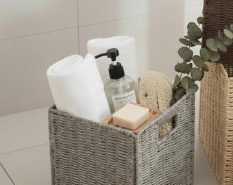 Wicker Bathroom Storage Basket, Small Wicker Storage Bin, Natural Wicker Counter Basket, Woven Wicker Organizer, Wicker Shelf Storage Basket