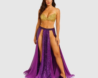 Belly dance skirt, Chiffon skirt, Sequin skirt, Belly dance stage wear, Oriental dance skirt, Performance skirt, Belly dance flowy skirt