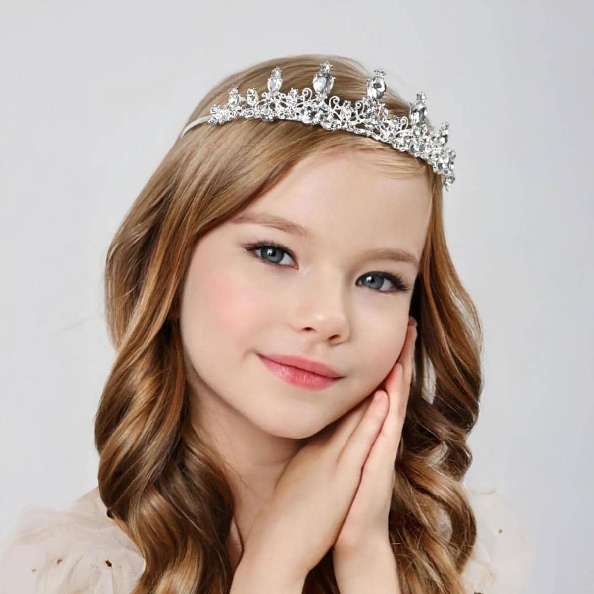 Diadema A Foglie Con Cristalli Per Donna - Corona Principessa Fiore Argento 5cm - Nuova