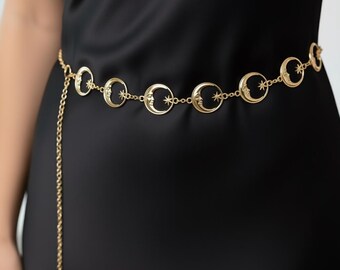 Gold Crescent & Star Chain Belt Crescent Moon Chain Belt: Metal Waist Belt - Etsy main image 2