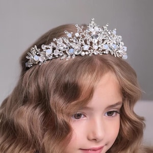 Handgemaakte bruidstiara, luxe trouwkroon, kristallen hoofdband voor meisje, strass prinsessenkroon, witte kristallen kroon dames