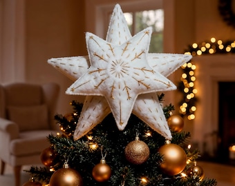 Puntale Per Albero Di Natale A Stella Con LED | Topper Luminoso A Batteria Con Calda Luce Bianca | Decorazione Natalizia Versatile Con Clip Di Fissaggio