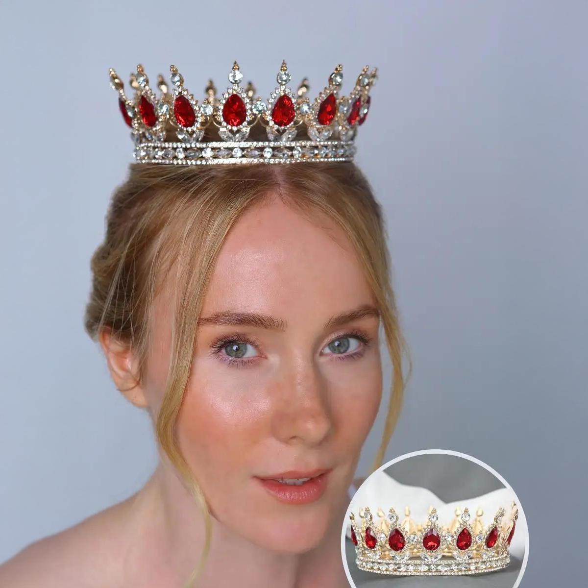 ?Red Crystal Rhinestone Tiara Crown Amazon.com : TOBATOBA Red Crown Crystal Wedding Tiara for  main image 4