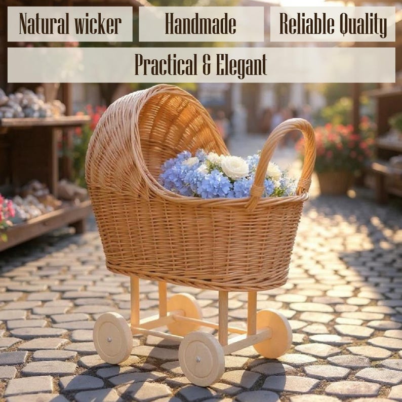Wicker Baby Carriage, Baby Doll Stroller,rattan Doll Pram,toddler Doll ...