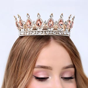 Rosa Prinzessin Tiara, Rosa Geburtstag Krone, Rosa Strass Tiara, Gold Tiara Krone, Rosa Blumenmädchen Tiara, Rosa Hochzeit Tiara, Rosa Kristall Krone